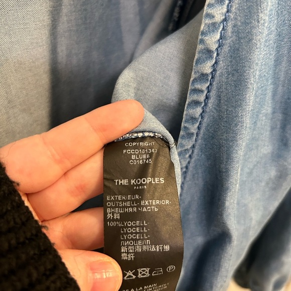 The Kooples Jeans Chambray Wrap Top Size 2 GUC Small Stain B0413 - Picture 6 of 10